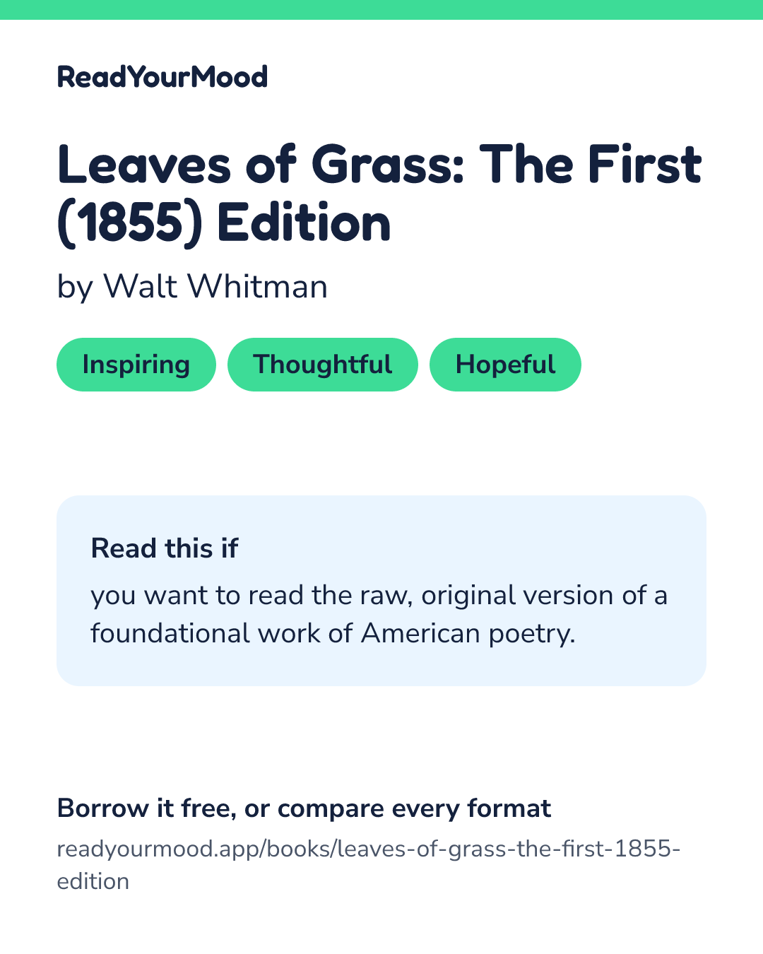 Share card for Leaves of Grass: The First (1855) Edition